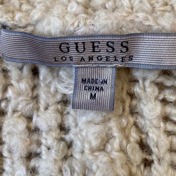 Guess Wool Chunky Cardigan Sz M Capsule Fisherman Coastal Boho Y2K Cottage Cozy - Picture 12 of 15